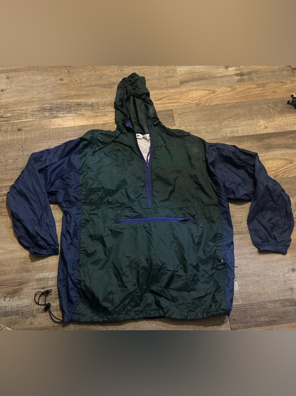 Spirit Men's Hooded Pullover Windbreaker - Forest Green & Navy size XL vintage